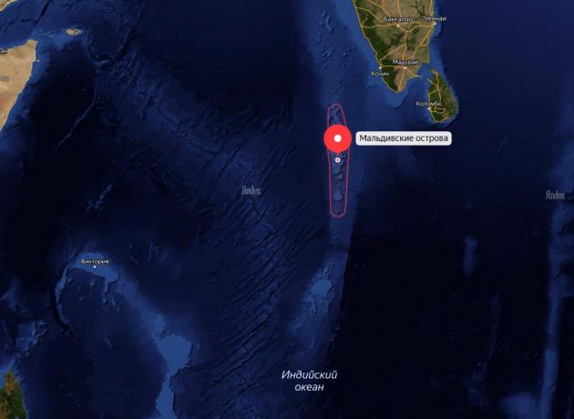 Индийские океан и Мальдивские острова на карте