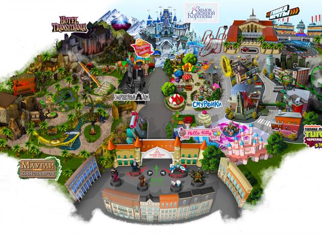 Все тематические зоны в развлекательном парке Остров Мечты на карте